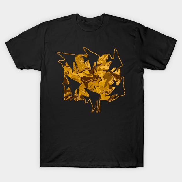 Currents Liquid Abstract Gold Angelfish Silhouette T-Shirt by Mazz M